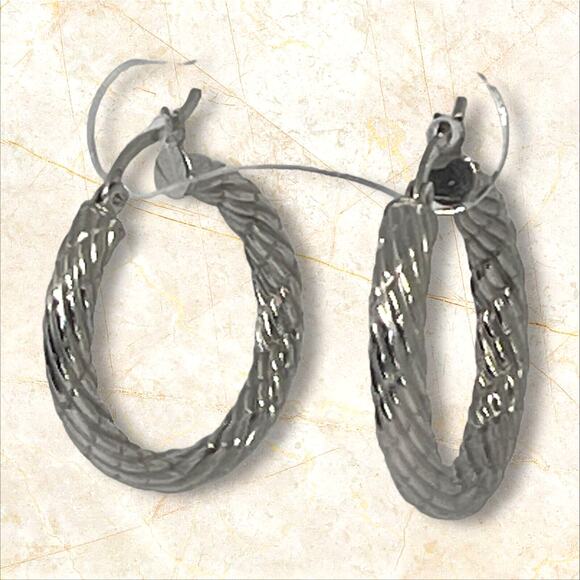 Sterling Silver Textured Rope Hoop Earrings Style Women's Fashion Chic Trendy - Picture 10 of 10